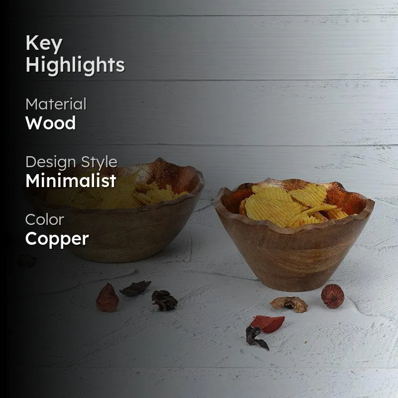Reflective Grain Copper Foiled Wood Bowl (1600 & 1000 ML) - Set Of Two media 2