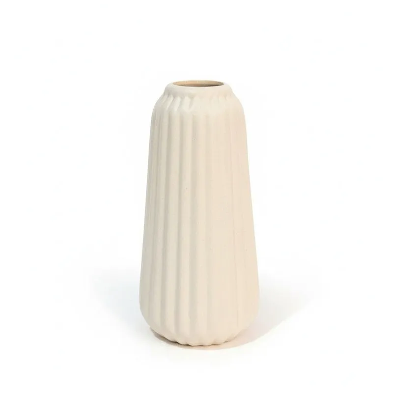 Flutia Ribbed Cylindrical Ceramic Vase - Ivory media 3