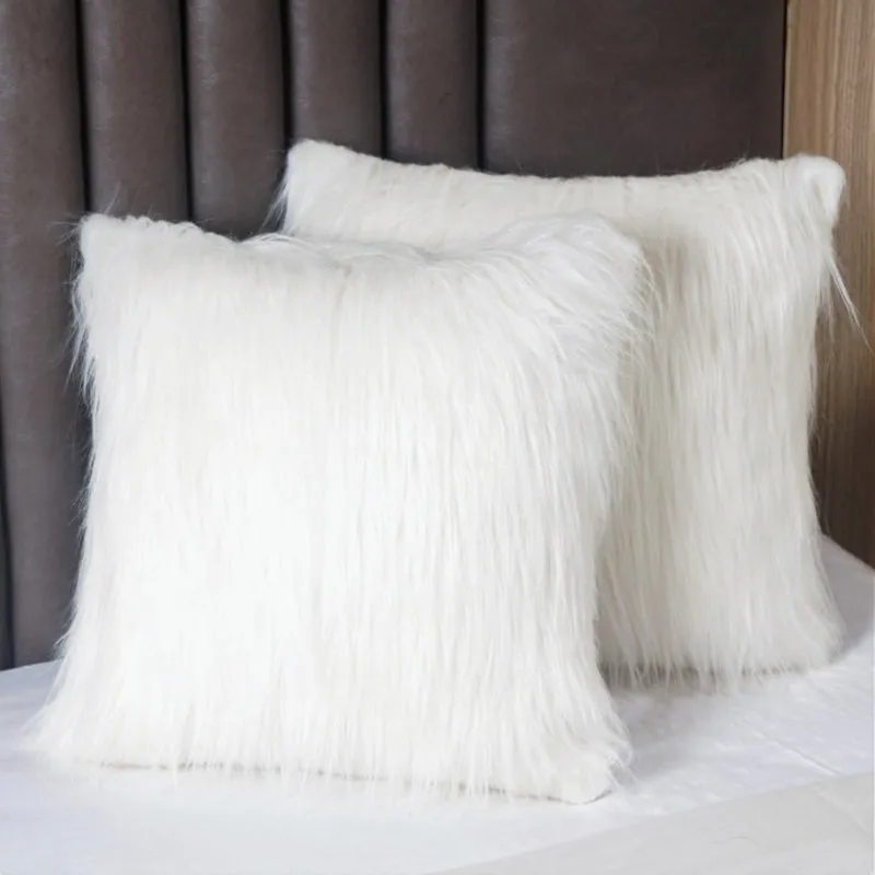 Velvuro Faux Fur Solid Cushion Cover (White) - Set Of Two media 3