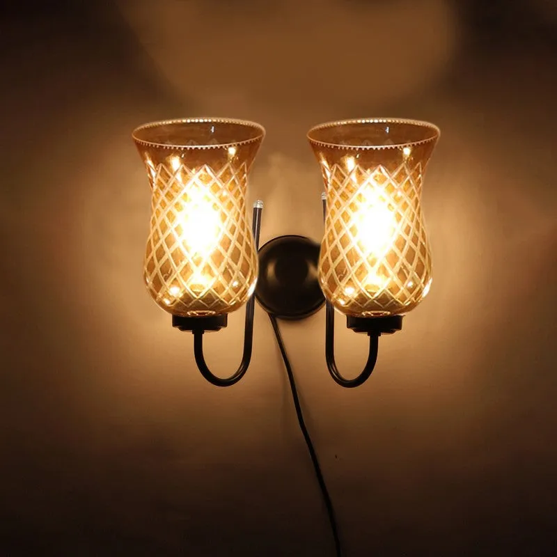 Honey Glow Twin Shade Glass Wall Lamp media 8