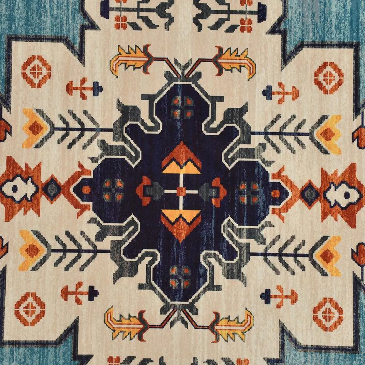 Close-up of the carpet's central geometric and floral motif