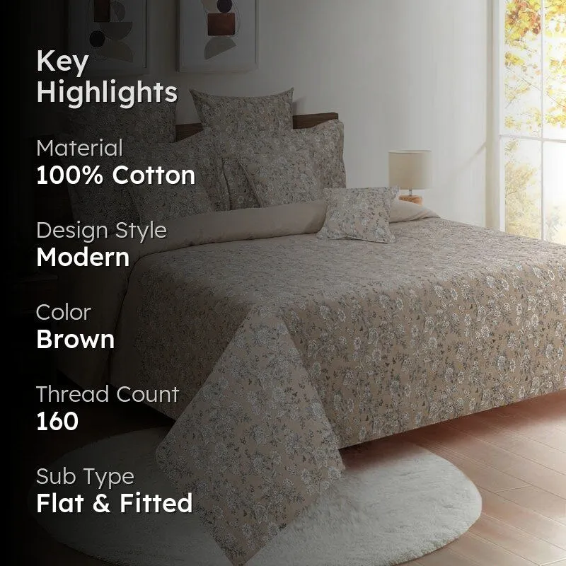 Swayam Arza Floral Cotton Bedsheet (Beige) - 160 TC media 2