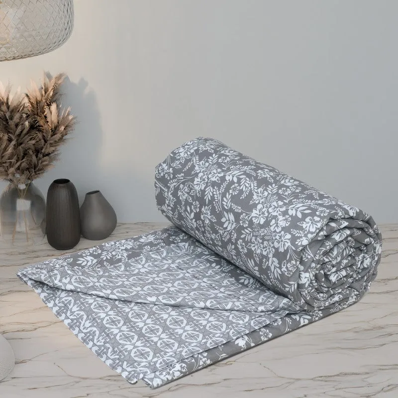 Floral Sprinkle Reversible Cotton Dohar (Grey) - 120 GSM media 4