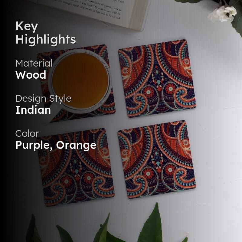 Illuminating Paisley Wooden Square Coaster - Set Of Four media 2