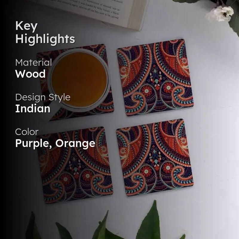 Illuminating Paisley Wooden Square Coaster - Set Of Four media 2