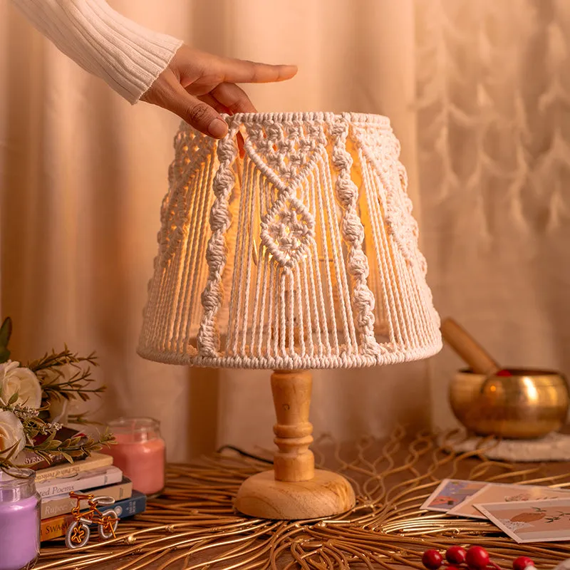 Behnam Macrame Wooden Table Lamp - White,Beige media 5