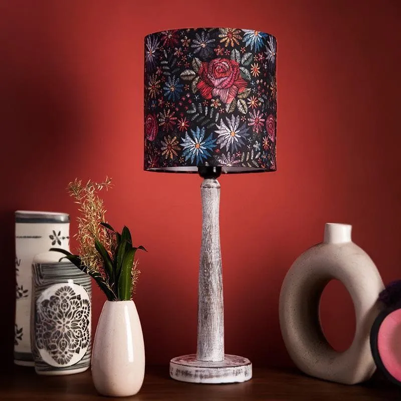 Psychedelic Trance With Wooden Pillar Fabric Table Lamp - Multicolor media 3