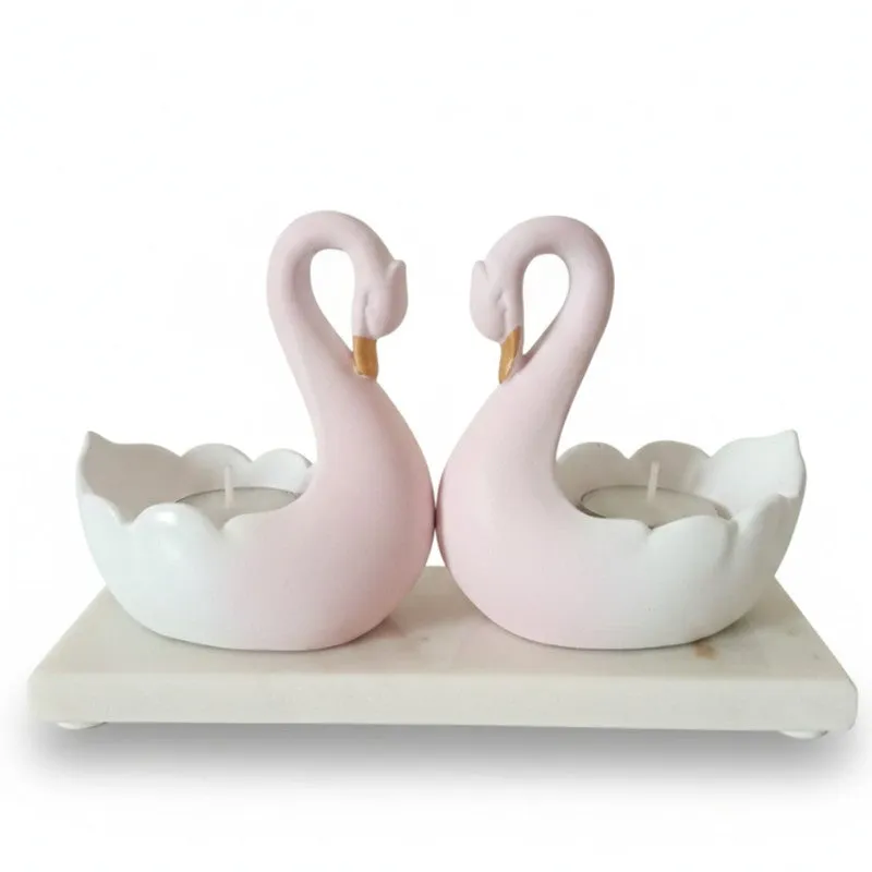 Swan Pair Resin Tea Light Candle Holder media 8