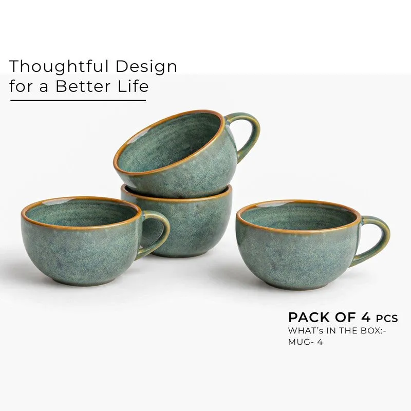 Cuddle Ceramic Tea Cup (250 mL Each),Light Green) - Set Of Four media 3