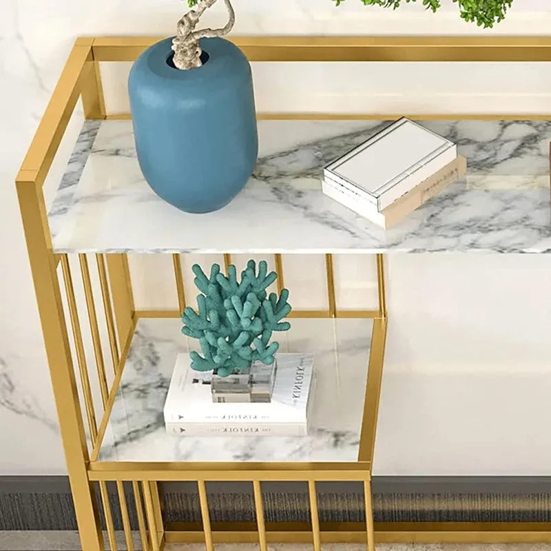 Designer Metal Console Table with Marble Top - Large media 4