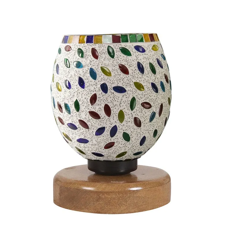 Glazerra Mosaic Glass Table Lamp With Wooden Base - Multicolor media 5