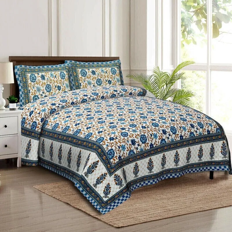 Petalet Cotton Bedsheet (Blue,White) - 240 TC media 3