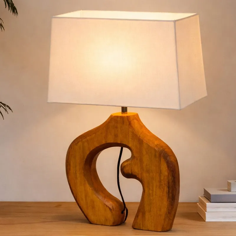 Natura Curve Wooden Fabric Table Lamp - White,Brown media 1
