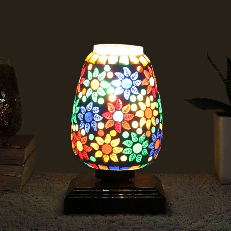 Levana Glass Table Lamp With Wooden Base - Multicolor