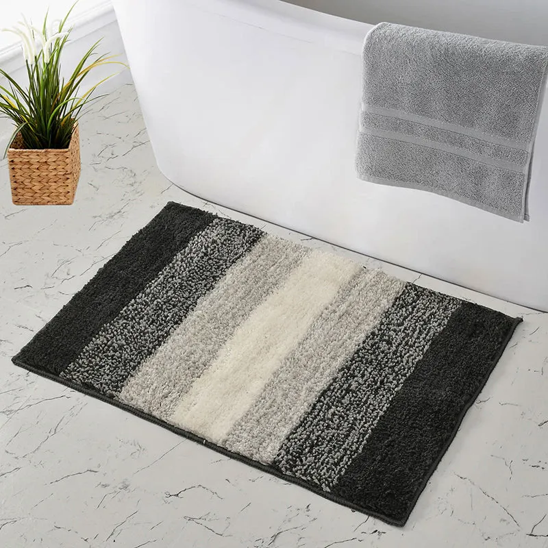 Elvira Anti Skid Striped Bath Mat - Grey media 4