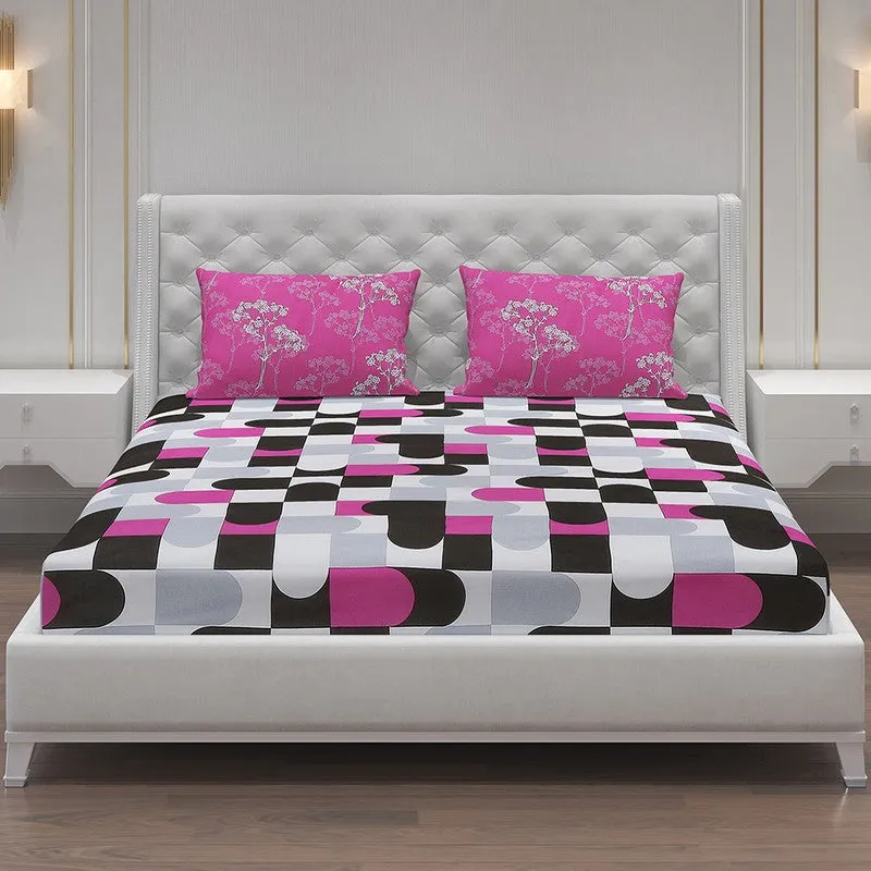 Monte Carlo Multi Blocks Cotton Bedsheet (Pink,Black) - 104 TC media 3