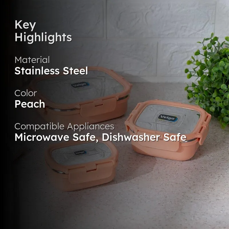 Vault Microwave Safe Lunch Box Peach (575/300/150 mL) - Three Piece Set media 2