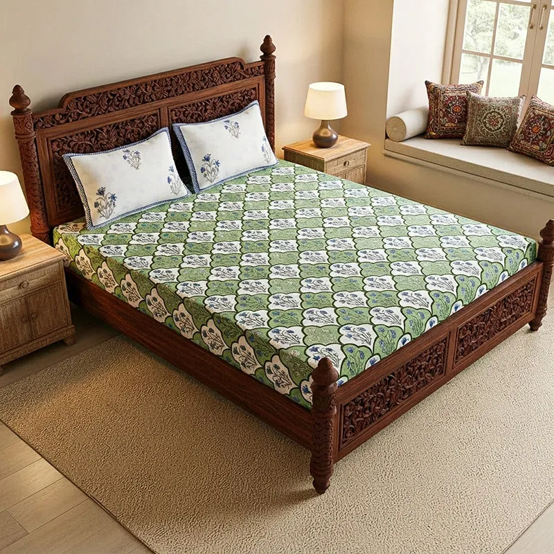Rupa Cotton Bedsheet (Olive, Blue) - 180 TC media 1