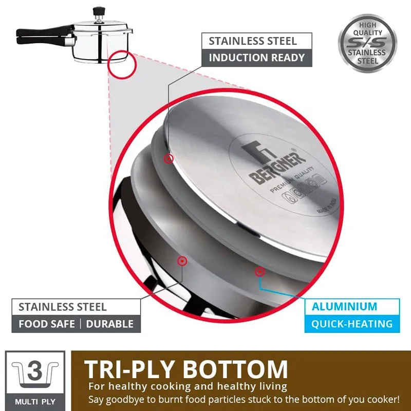 Bergner Stainless Steel Pressure Cooker With Outer Lid - 2000 mL media 5