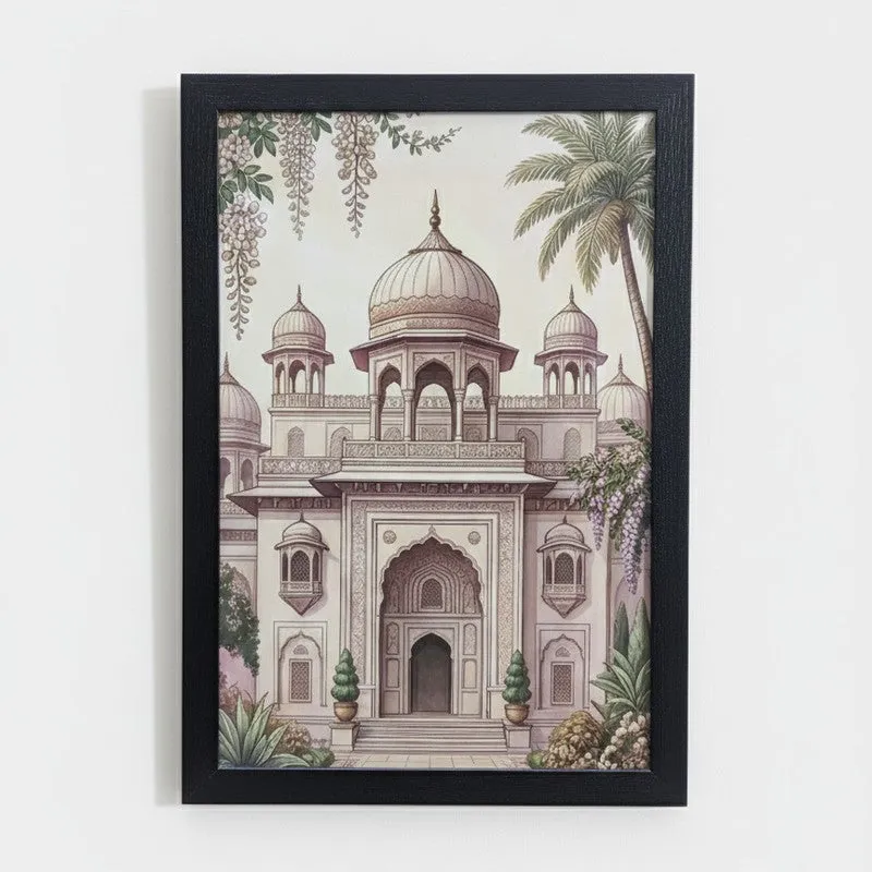 Regal Archway & Peacock Wall Painting With Frame - Set Of Three media 6