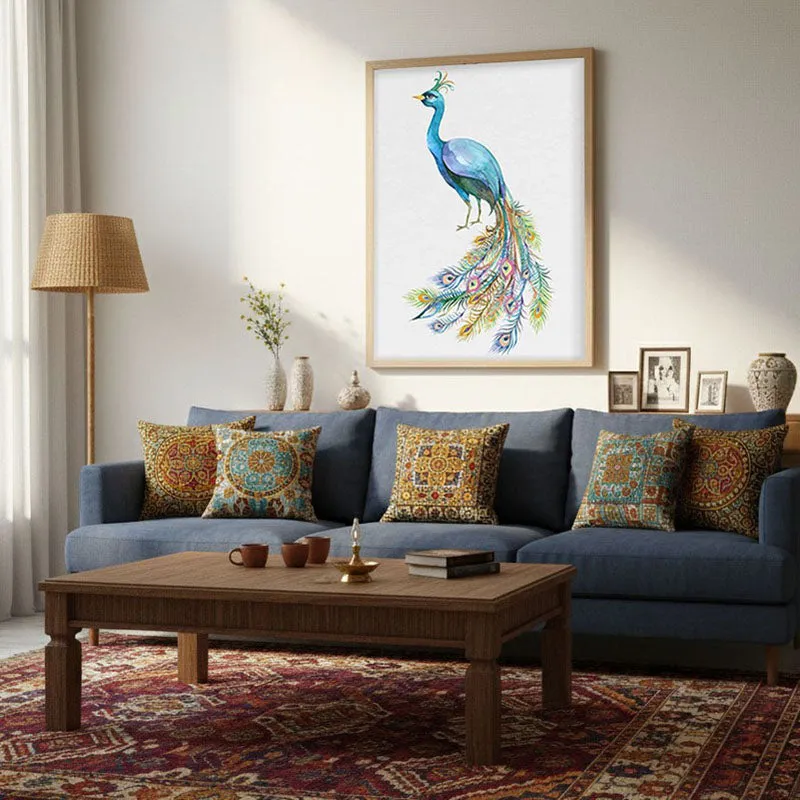 Fragile Peacock Archival Paper Wall Art - Natural Brown Frame media 5
