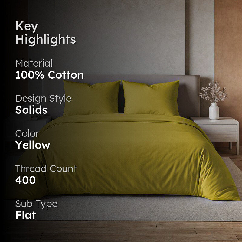 Moonweave Solid Cotton Bedsheet (Yellow) - 400 TC media 2