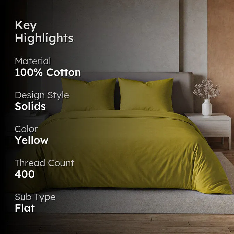 Moonweave Solid Cotton Bedsheet (Yellow) - 400 TC media 2