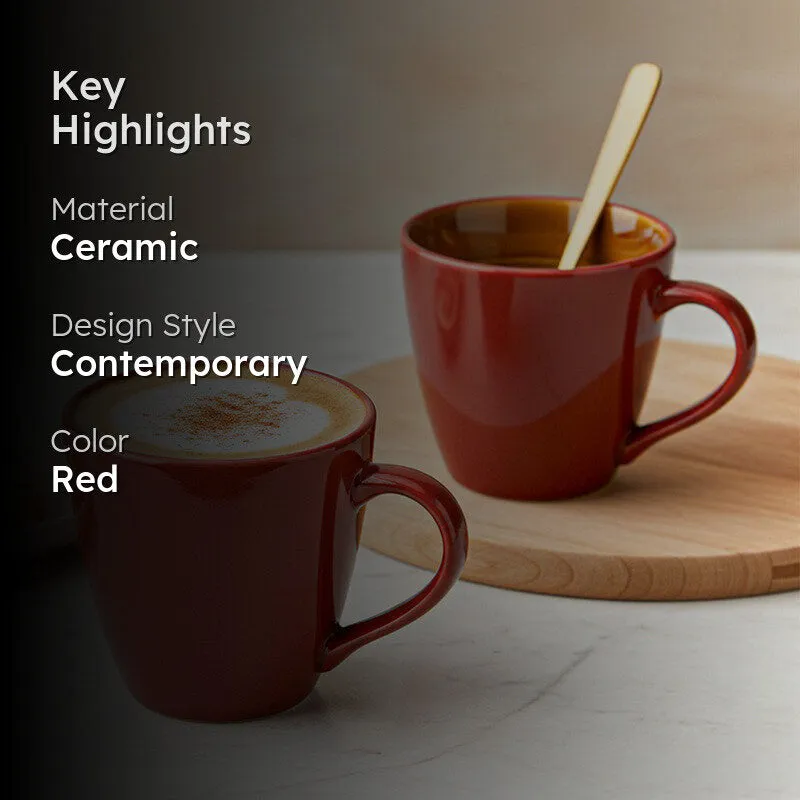 Karvaa Ceramic Coffee Mug (Red/350 mL Each) - Set Of Two media 2