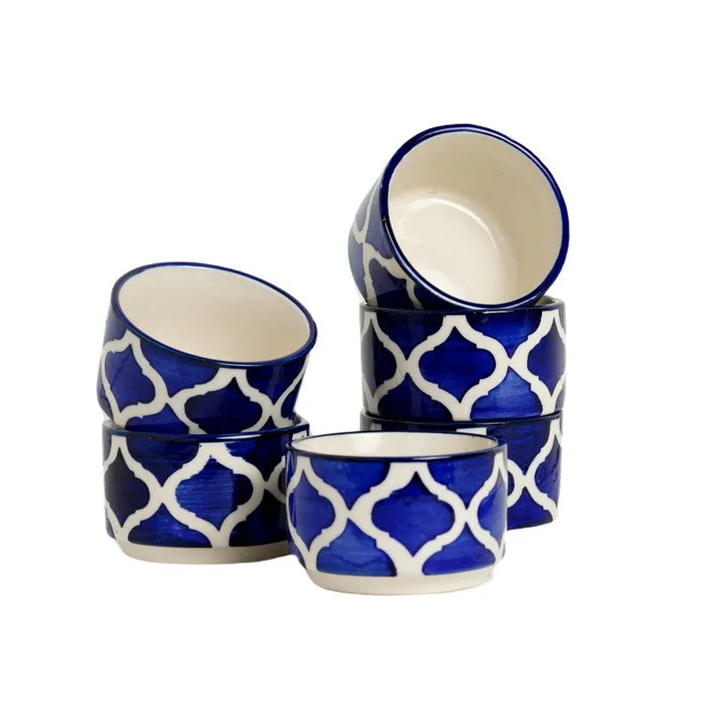 OpalServe Ceramic Dip Bowls (Blue,White,40 mL Each) - Set Of Six media 4