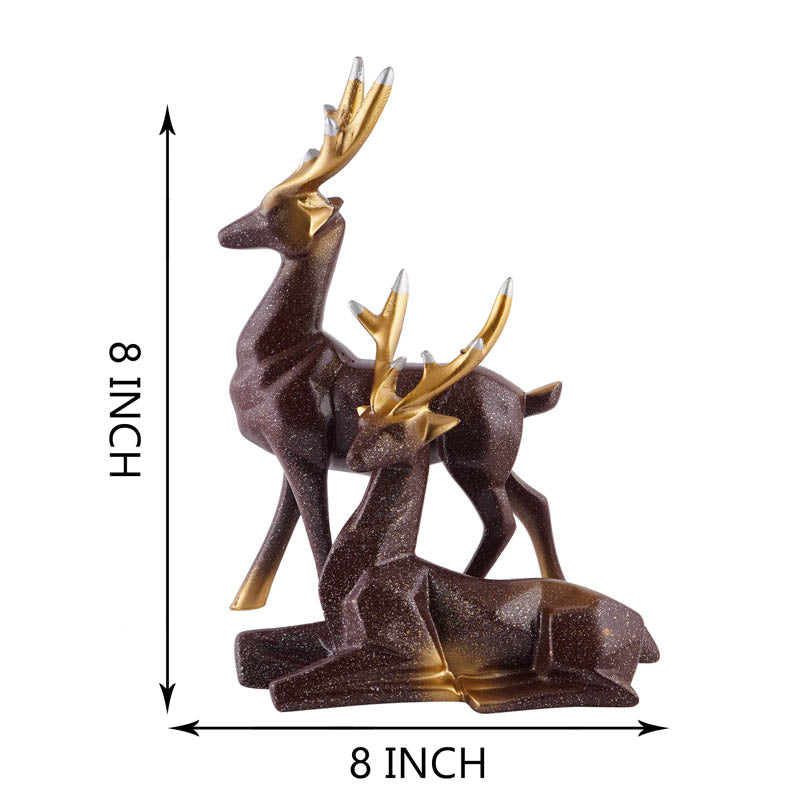 Opulent Stag Painted Polyresin Show Piece (Coffee) - Set Of Two media 6