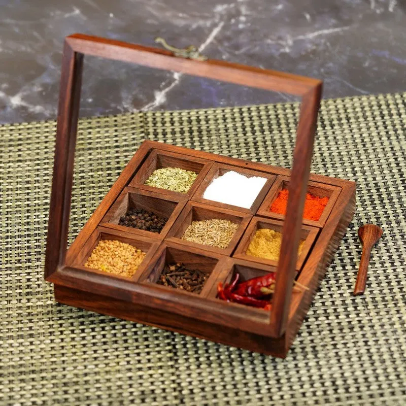 Charm Sheesham Wood Rectangle Masala Box - Eleven Piece Set media 3