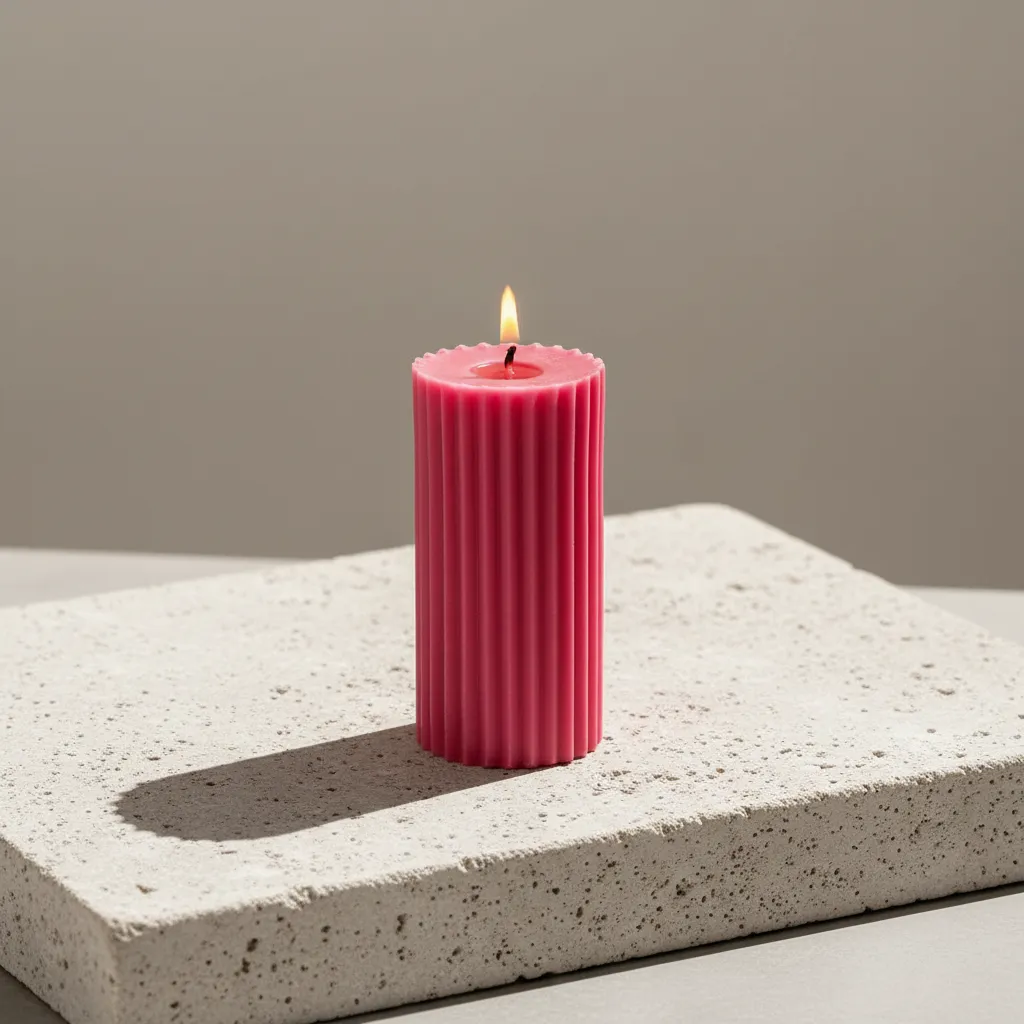 Pink Meadows Ribbed Pillar Scented Candle media 1