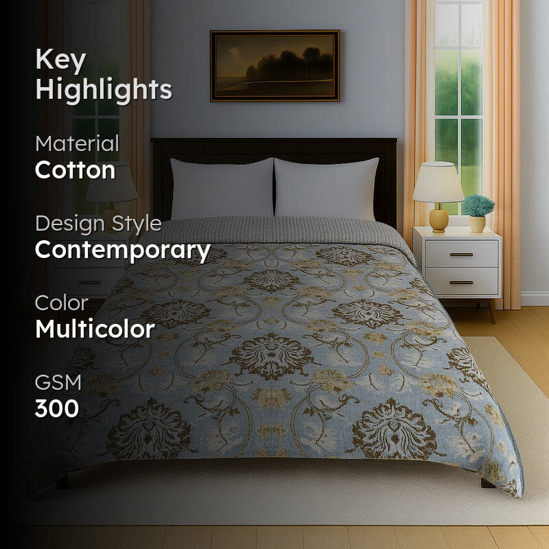 Softique Floral Cotton Comforter (Multicolor) - 300 GSM media 2