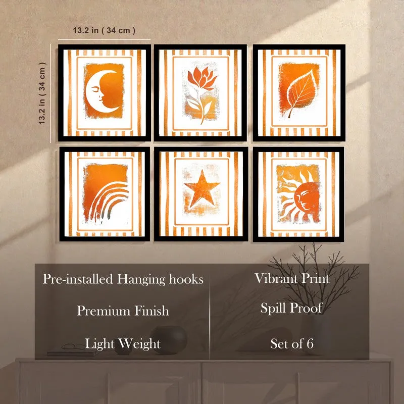 Celestial Orange Paper Wall Painting With Frame - Set Of Six media 8
