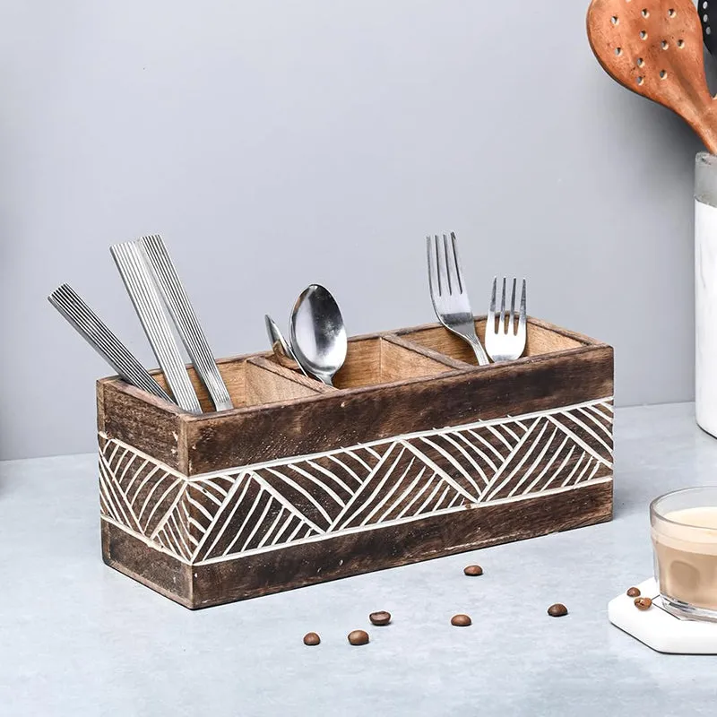 Slotto Wood Cutlery Stand media 1