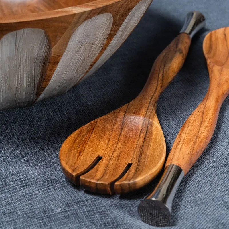 Rustic Distress Wood Salad Bowl with Serving Spoons (1750 mL) - Three Piece Set media 6