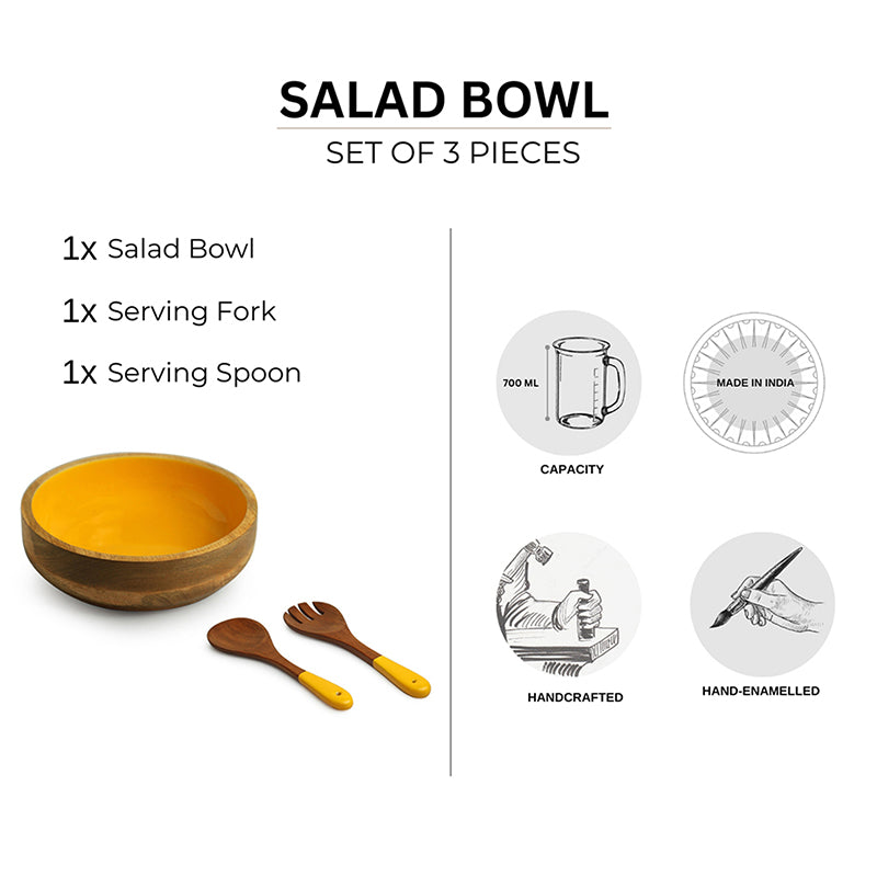 Amrapali Mango Wood Salad Bowl With Cutlery (700 mL) - Three Piece Set media 4