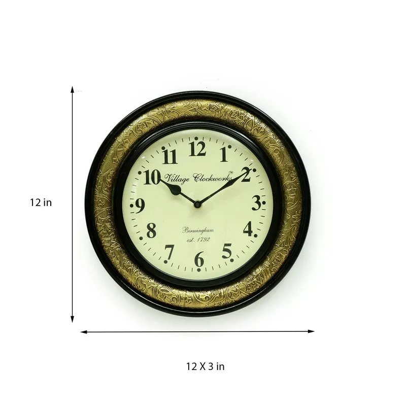 Brass Accent Round Design Wood Wall Clock media 6