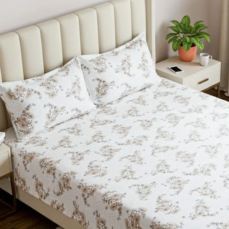 Coquette Floral Cotton Bedsheet (Brown) - 180 TC media 3