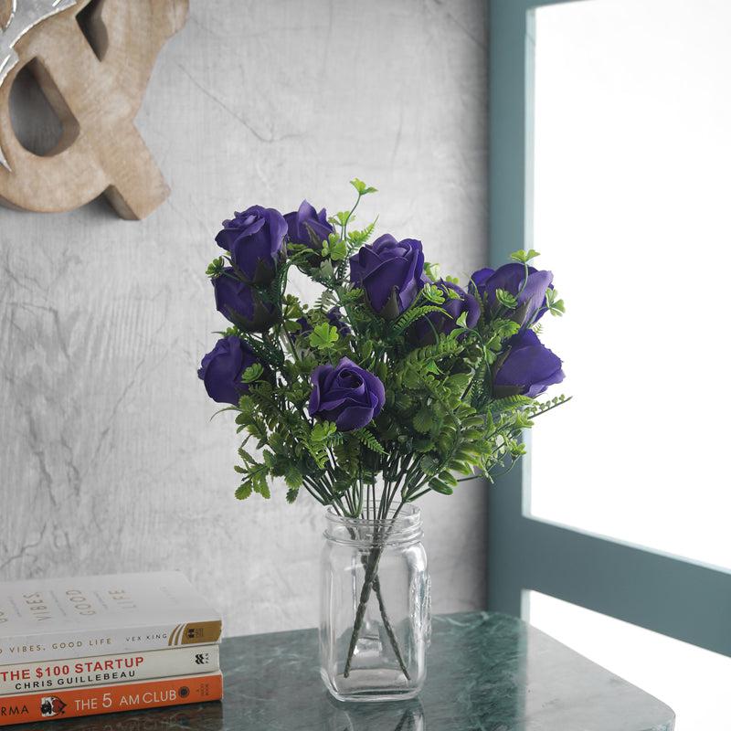 Faux Violet Plastic Rose Bunch - Set Of Two