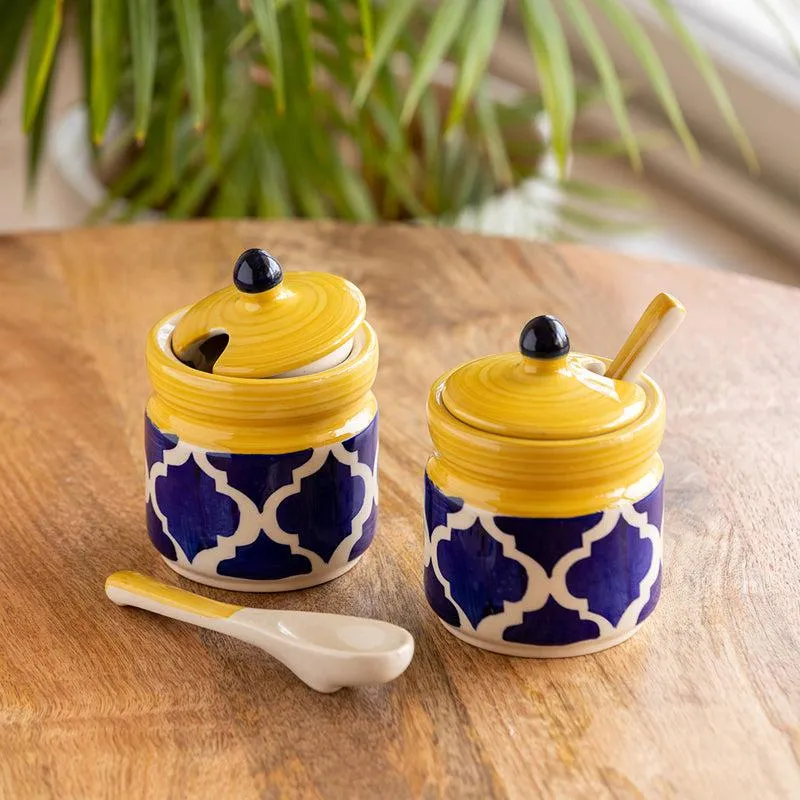Moroccan Mile Handpainted Ceramic Jar (280 ML) - Four Piece Set media 1