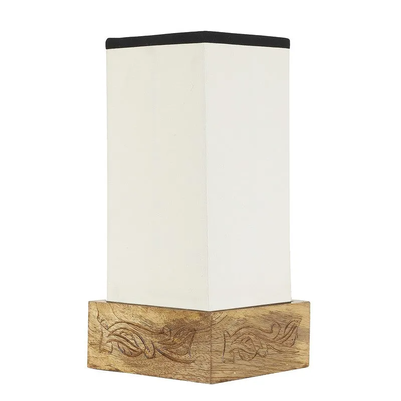Divanae Cotton Table Lamp With Wooden Base - White media 5