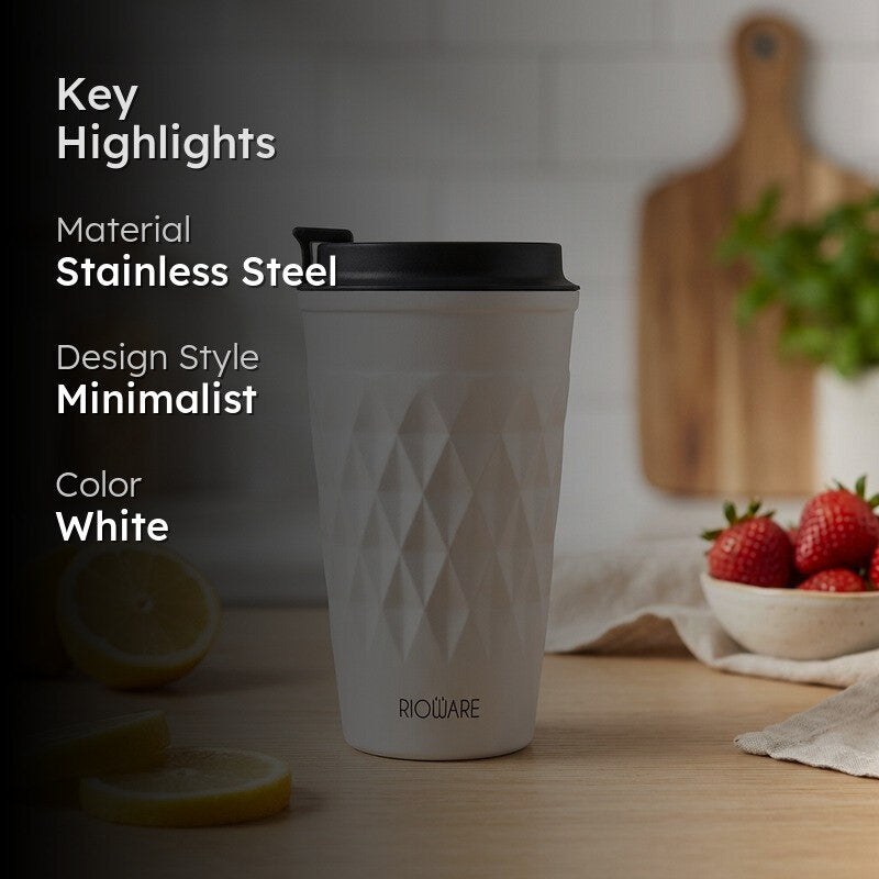 Rioware FacetSip Travel Stainless Steel Tumbler (350 ML) - White media 2