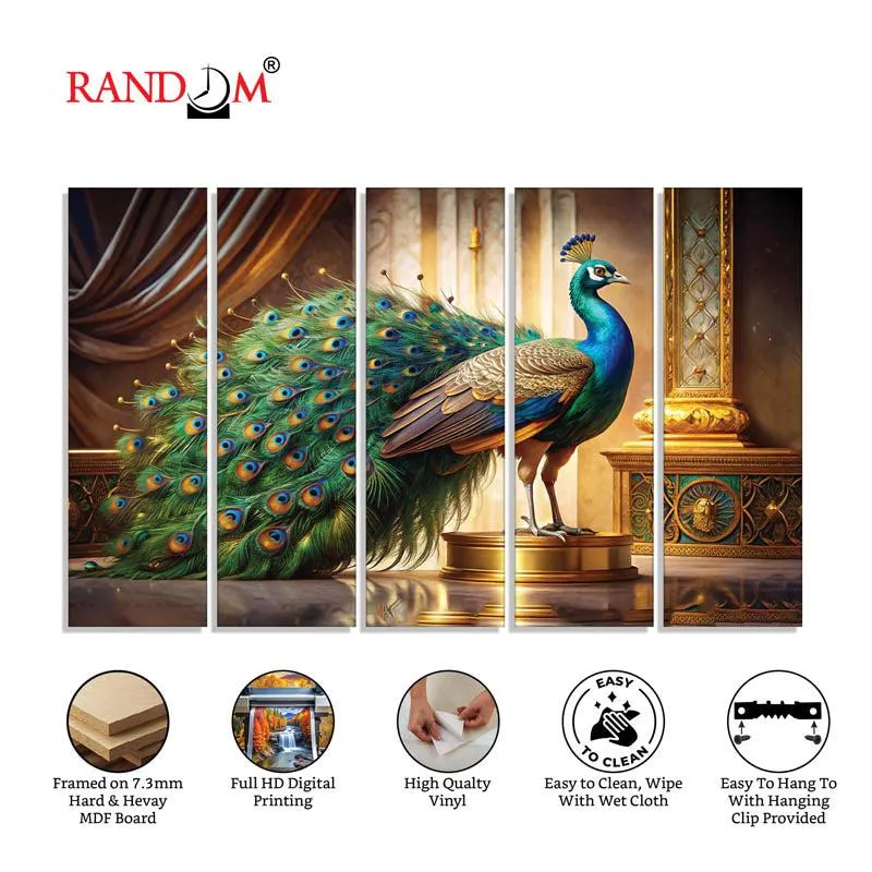 Peacock Palace Wall Painting - Set Of Five media 7