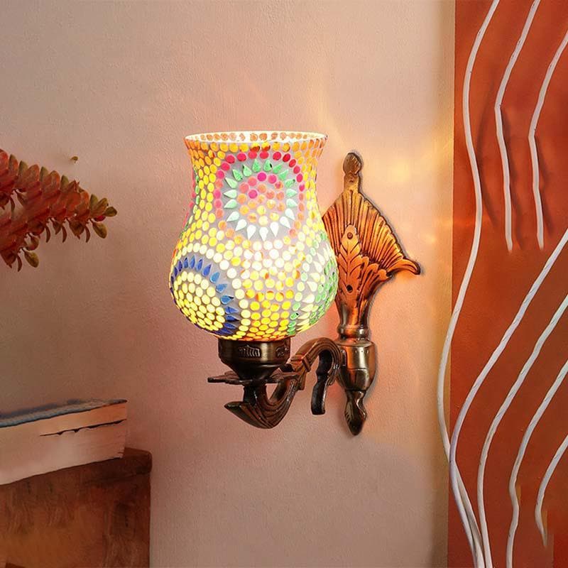 Mandala Pied Glass & Metal Wall Lamp - Multicolor