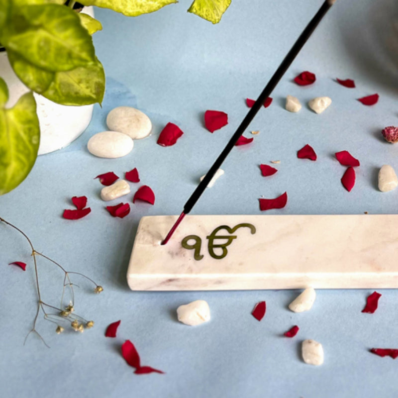 Ik Onkar Marble Incense Holder With Agate Plating - Green media 4