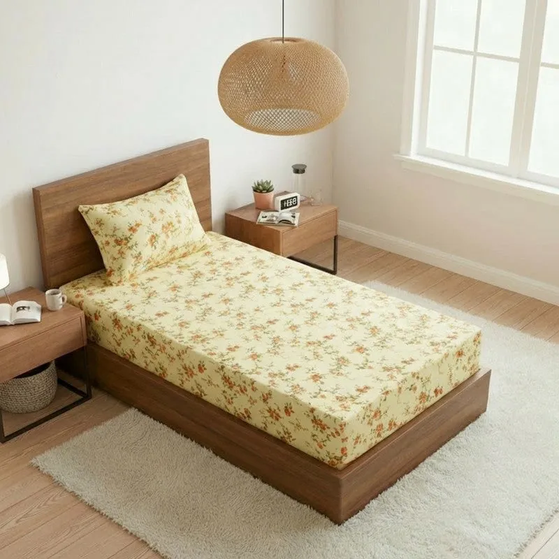 Esmeralda Floral Printed Cotton Bedsheet (Yellow) - 180 TC media 1