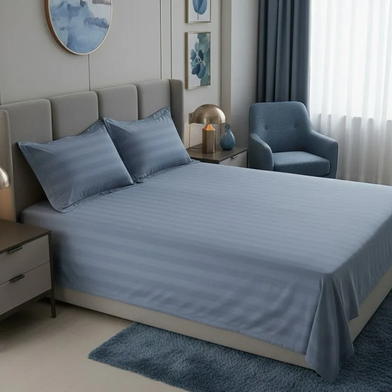 Elias Striped Cotton Bedsheet (400 TC) - Blue media 2