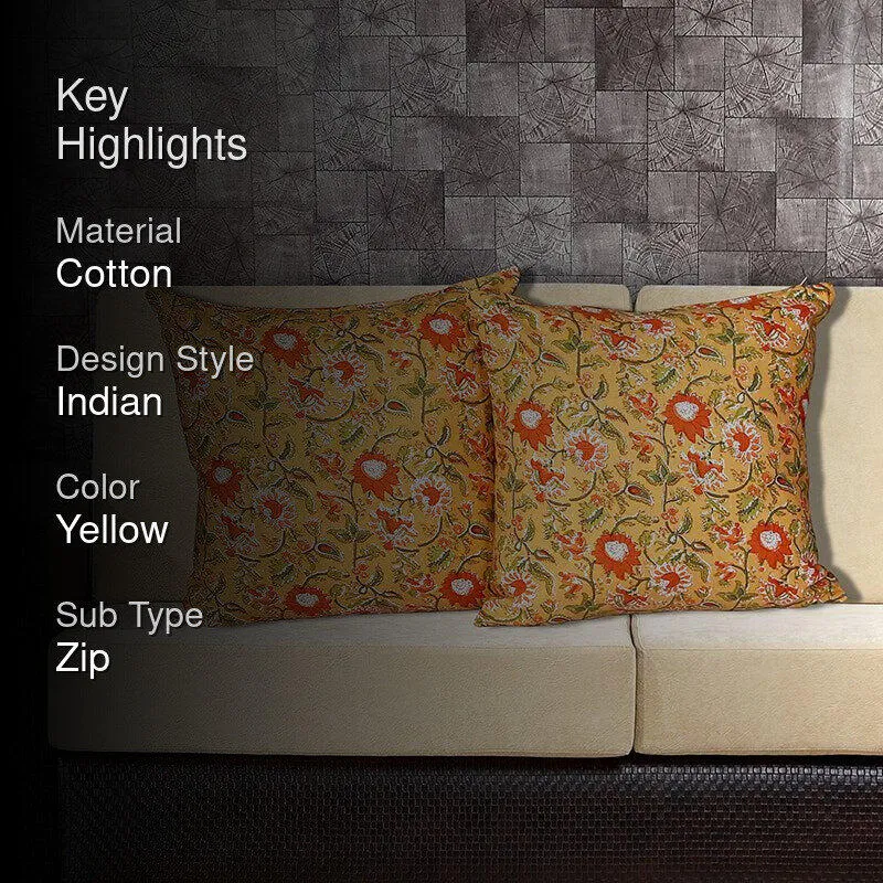 Jahnvi Printed Cushion Cover (Yellow) - Set Of Two media 2
