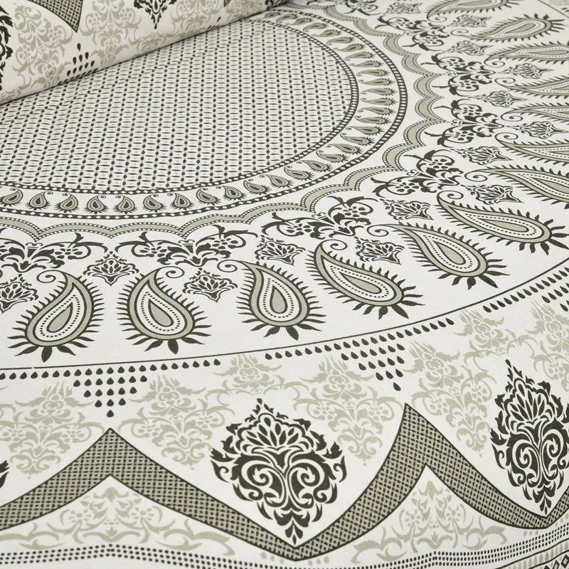 Trikaaya Ethnic Cotton Flat Bedsheet (White & Grey) - 160 TC media 5